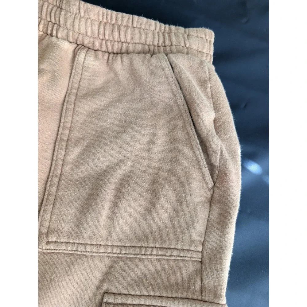 Old Navy SoComfy Sweatpants Mens S Beige Fleece Cargo Pockets Elastic Drawstring